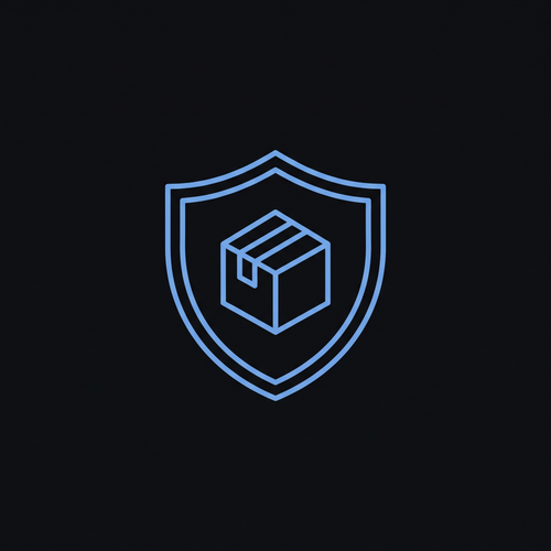 Shipping Protection icon, a shield with a package inside